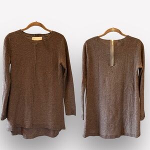 🥑Philosophy 100% Cashmere longline sweater | exposed back zip | small | brown